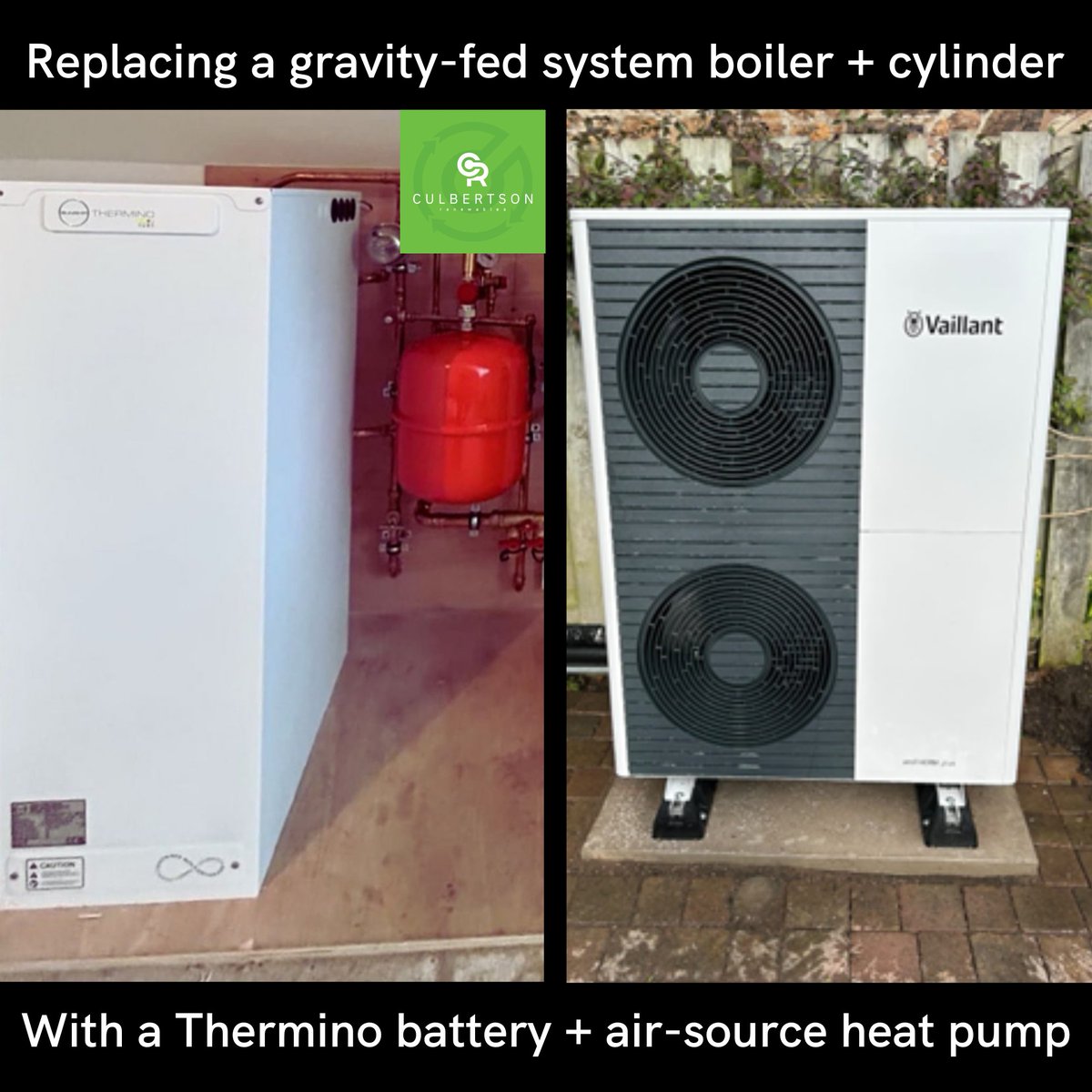 How to bring space and #energyefficiency into your project in a single swap? @Culbertsonrenewables replaced a system #boiler and a bulky #cylinder with a Thermino 300 & @Vaillant’s air-source heat pump, unlocking valuable space & energy savings for their customer.
