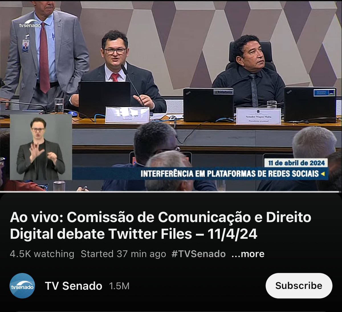 'TWITTER FILES BRAZIL': DEPOIMENTO DE DAVID ÁGAPE @david_agape_ NO SENADO -Pres. Câmara não pautará PL 2630 (PL da censura), mas cria GT para confeccionar projeto visando regulamentar redes sociais -STF libera julgamento sobre responsabilização das redes sociais por conteúdo…