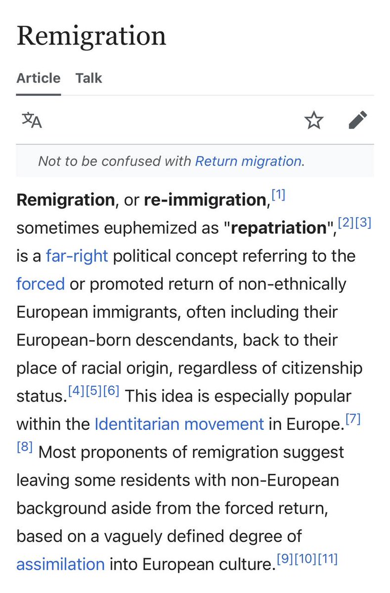 Dictionary definition of the word REMIGRATION vs Wikipedias interpretation