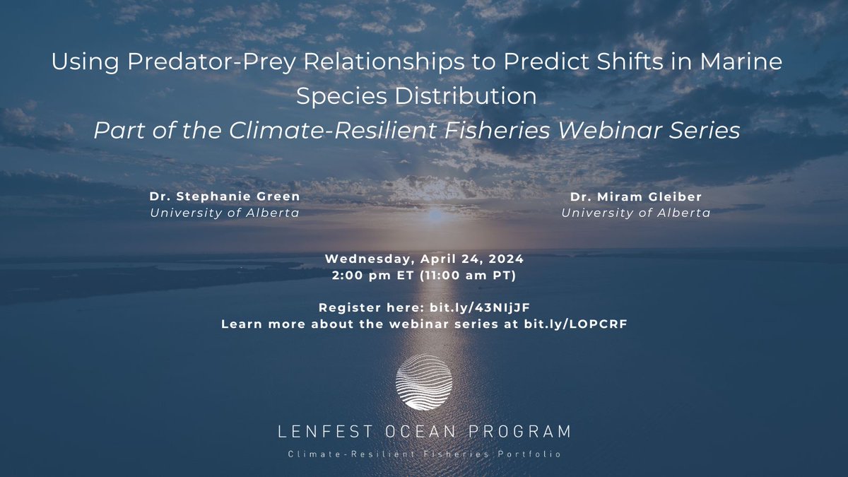 Join us during the next installment of our Climate-Resilient Fisheries Webinar Series for vital insights into how climate change is affecting predator-prey relationships in marine ecosystems. April 24, 2pm ET (11am PT). us02web.zoom.us/webinar/regist…