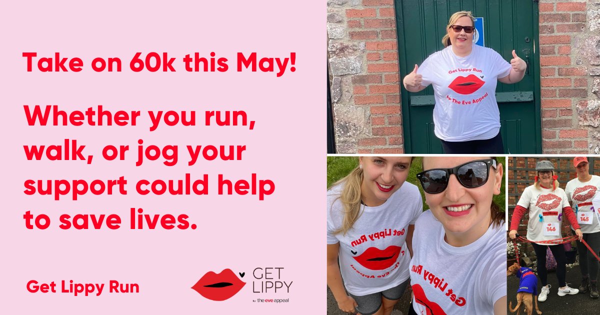 The #GetLippyRun is BACK!💋 Want to take part? Run, walk or jog 60k this May! Raise £25 and you'll receive an exclusive finisher's medal and t-shirt and you'll be helping Ask Eve be there for anyone concerned about their gynae health. Find out more here: bit.ly/4at6Eac