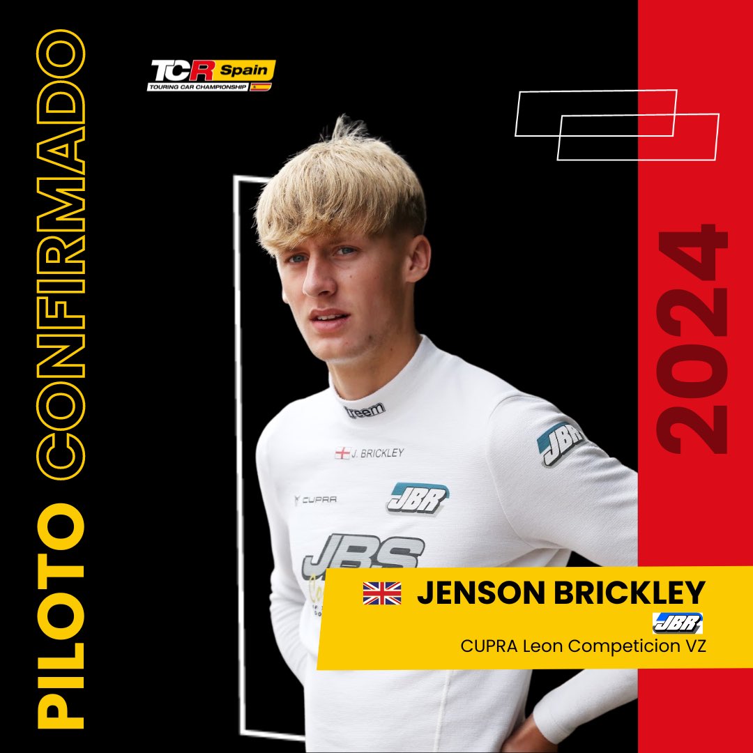 TCR Spain (@tcrspain) on Twitter photo BREAKING NEWS ‼️
Anunciamos nuestro primer piloto para el #TCRSpain24🔝 <a href="/JensonBrickley/">Jenson Brickley</a> se une a la #FiebreTCR para defender las filas del equipo JBR, al volante de un <a href="/Cupraracing/">CUPRA Racing</a> Leon Competicion VZ 🛞
¡Bienvenido, Jenson! 💥
#TCRSeries #TCR #touring #motorsport BREAKING NEWS ‼️
Anunciamos nuestro primer piloto para el #TCRSpain24🔝 <a href="/JensonBrickley/">Jenson Brickley</a> se une a la #FiebreTCR para defender las filas del equipo JBR, al volante de un <a href="/Cupraracing/">CUPRA Racing</a> Leon Competicion VZ 🛞
¡Bienvenido, Jenson! 💥
#TCRSeries #TCR #touring #motorsport
