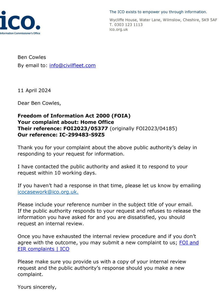 The Information Commissioner's Office has had to intervene AGAIN with one of my FOI requests to the Home Office. This particular FOI dates back to October 2023. See the story below to see what the Home Office tried to keep secret before 👇