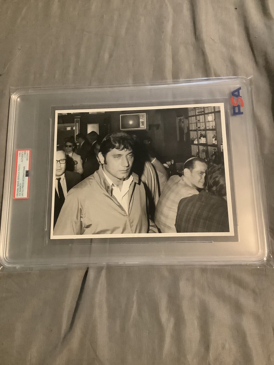 I just got this type 1 one of a kind original photo back from PSA of Joe Namath on June 6 1699 announcing his retirement from the NFL because he refused to sell his nightclub from orders of the NFL commissioner. He later changed his mind and lead the Jets that same year to a…