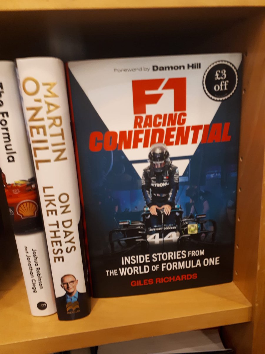 Still in Japan post GP bit pleased to be sent this update from @startledp that my book #F1RacingConfidential is at a Waterstones in London, next to @moneill31's. Not quite sure how Martin ended up sandwiched with F1 but good company indeed! Cheers Martin. @OMaraBooks