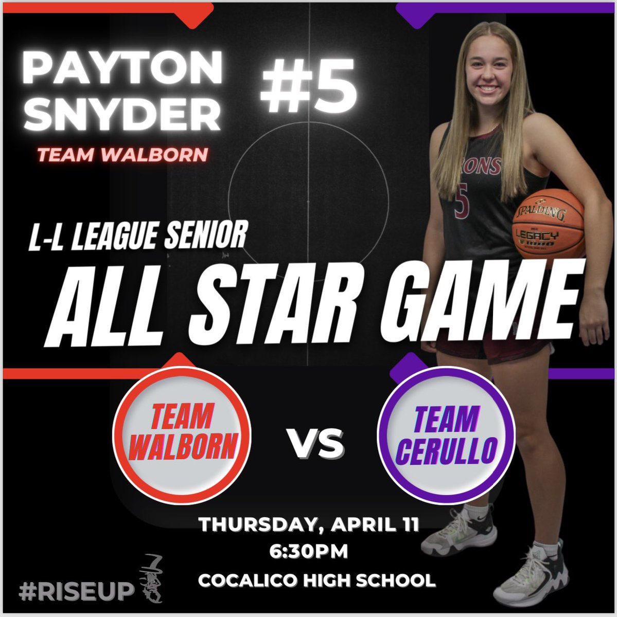Game day! Baron Nation…#RISEUP 🏀 Senior Payton Snyder will be representing Manheim Central tonight on Team Walborn in the L-L League Senior All Star game. Come cheer her on! Game tips at 6:30p at Cocalico HS!
