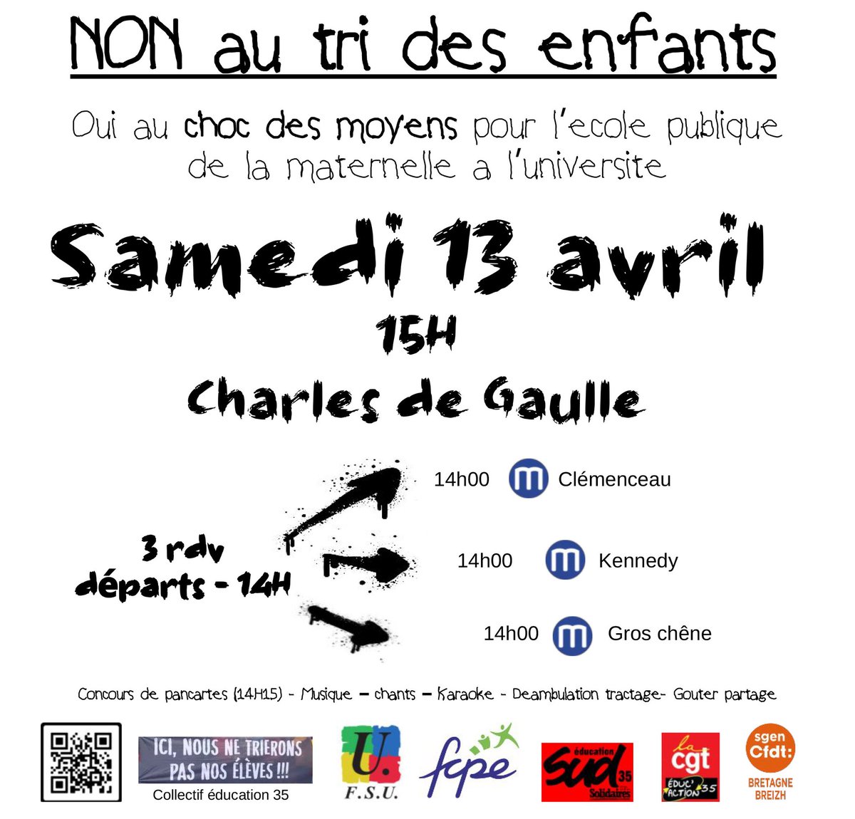 Samedi, les Écologistes rennais manifesteront aux côtés des parents et des enseignants pour demander l'abandon du "Choc des savoirs" et demander de vrais moyens pour l'école publique, pour la lutte contre les inégalités scolaires, pour l'inclusion, pour la mixité sociale.