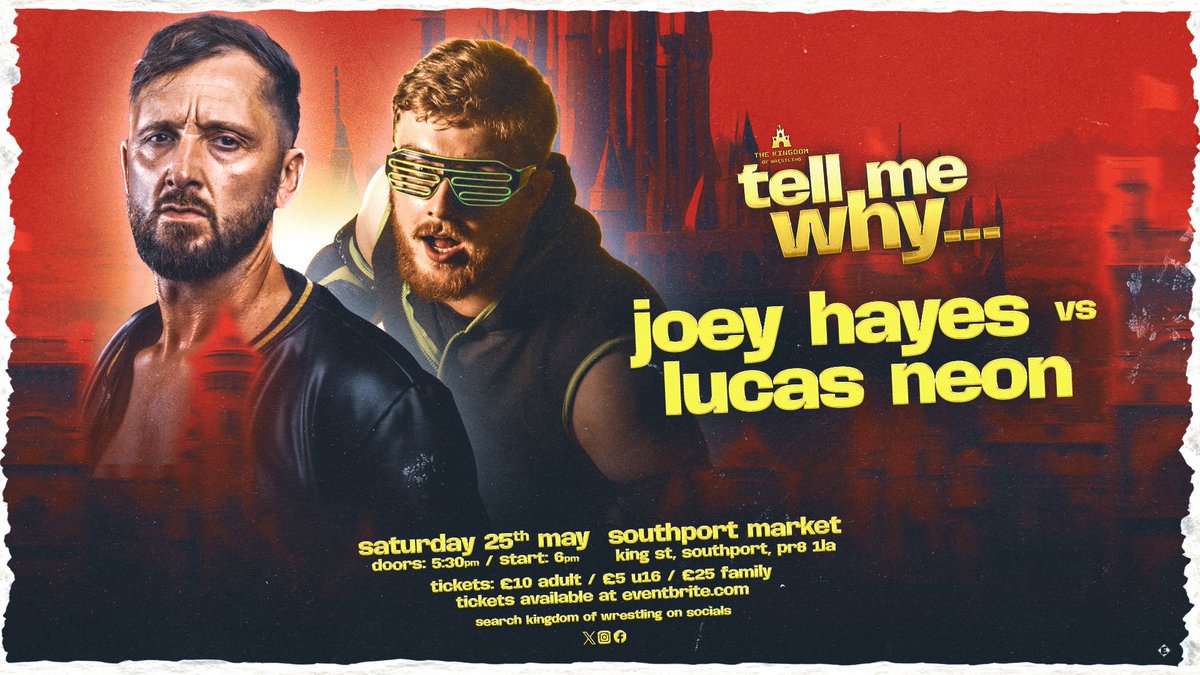 On May25 at Tell me Why… @TheJoeyHayes will look to continue his low blowing path of destruction when he takes on Lucas Neon at @spt_mkt Can Neon avoid the fate that has claimed so many victims? Grab your tickets to find out: eventbrite.co.uk/e/tell-me-why-…