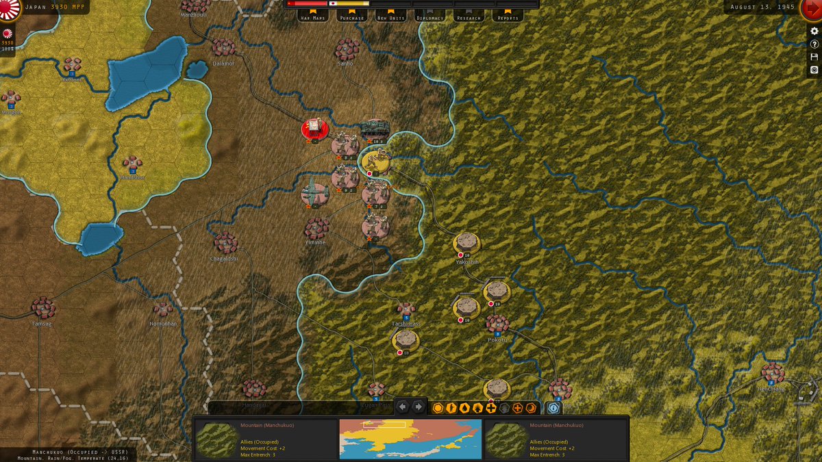 Japanese forces stubbornly defend a town in Manchuria: Stalin is not happy! If you haven't yet, remember to take a look at the first Dev Diary of Strategic Command WWII: War in the Pacific here: store.steampowered.com/news/app/27400…