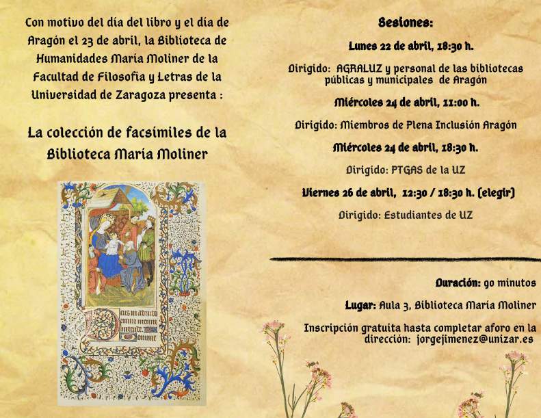 📣Con motivo del Día del Libro y del Día de Aragón, la Biblioteca María Moliner ha organizado el taller '¿Cómo eran los códices y las bibliotecas en la Edad Media?' Más información aquí ⬇️