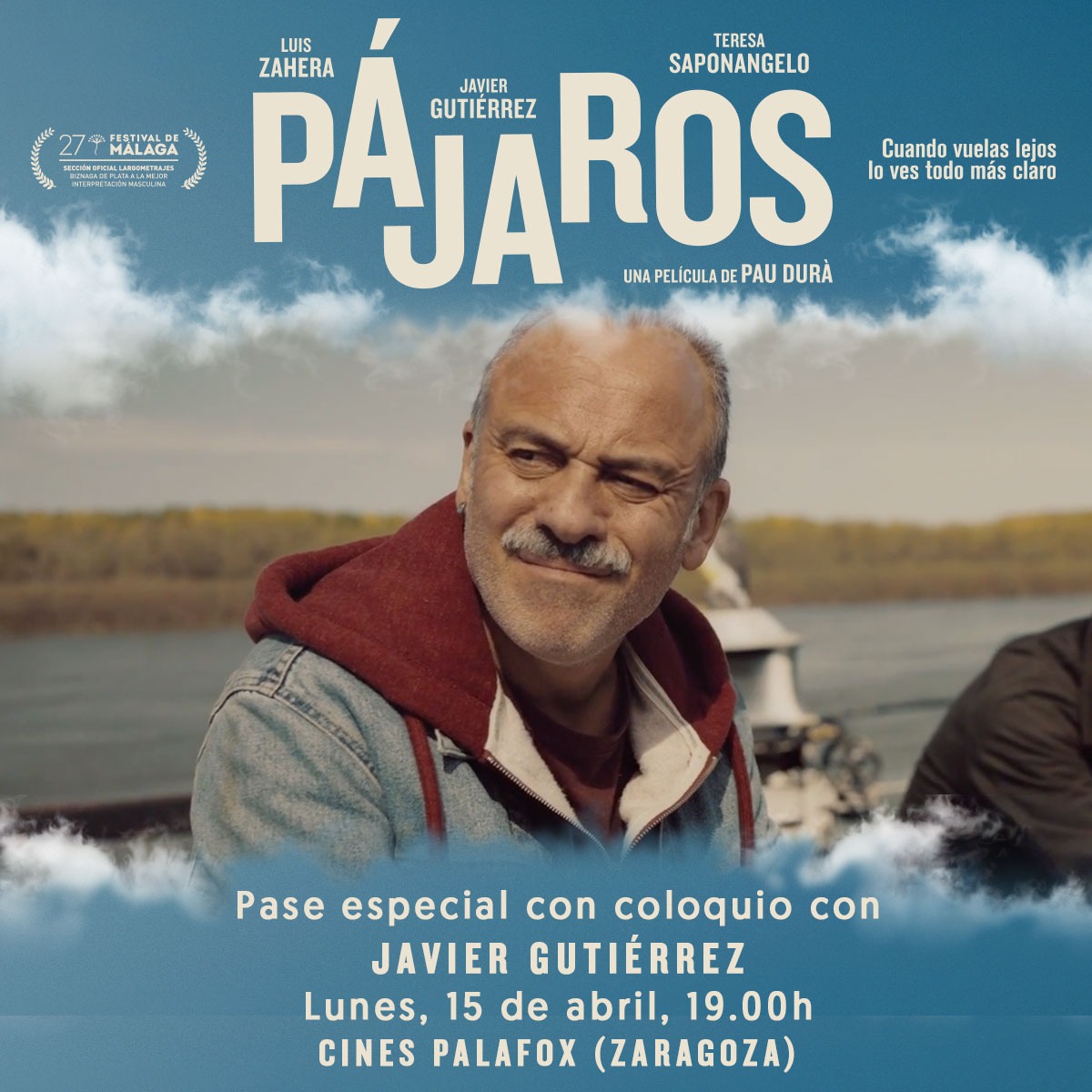 ¡No te pierdas a Javier Gutiérrez en los @cinespalafox de Zaragoza! El próximo lunes 15 el protagonista de PÁJAROS estará presentando la película en un pase-coloquio. 📅Lunes 15 de abril 🕑19:00h 📍Cines Palafox en la emblemática sala 4 ¡Vuela ya a por tus entradas! 🎟️…