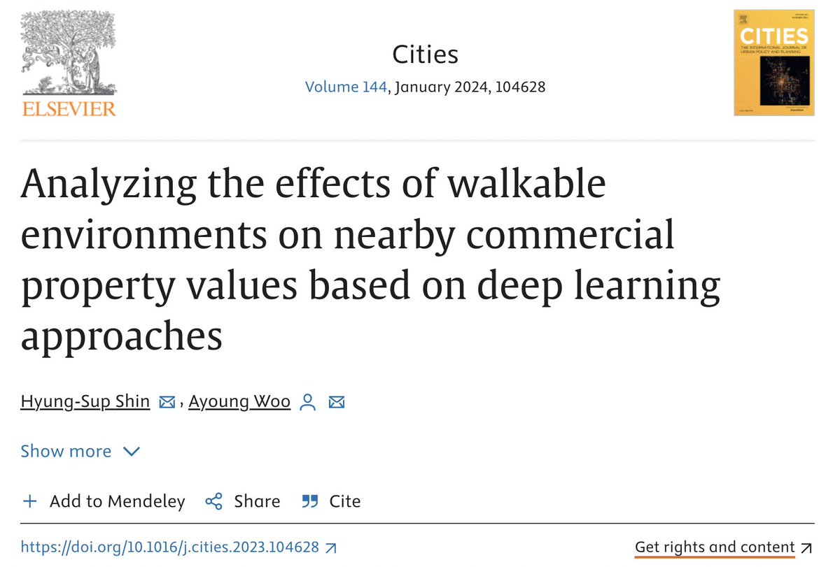 The market has spoken, and it likes places built for pedestrians. 'Walkable environments positively affect neighboring commercial property values.' doi.org/10.1016/j.citi…