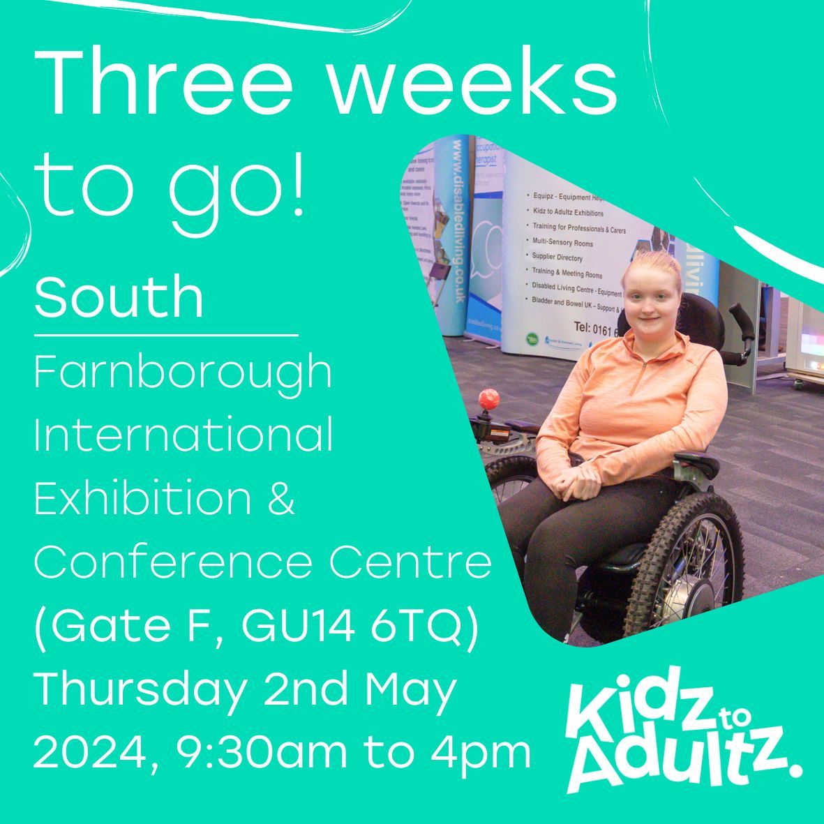 Only three weeks to go until @kidztoadultz exhibitions South, and we can't wait! Who's coming to see us?

#kidztoadultz #disability #exhibition #KidzToAdultz #KidzToAdultzSouth #DisabilityAwareness #DisabilityInclusion #DisabilitySupport