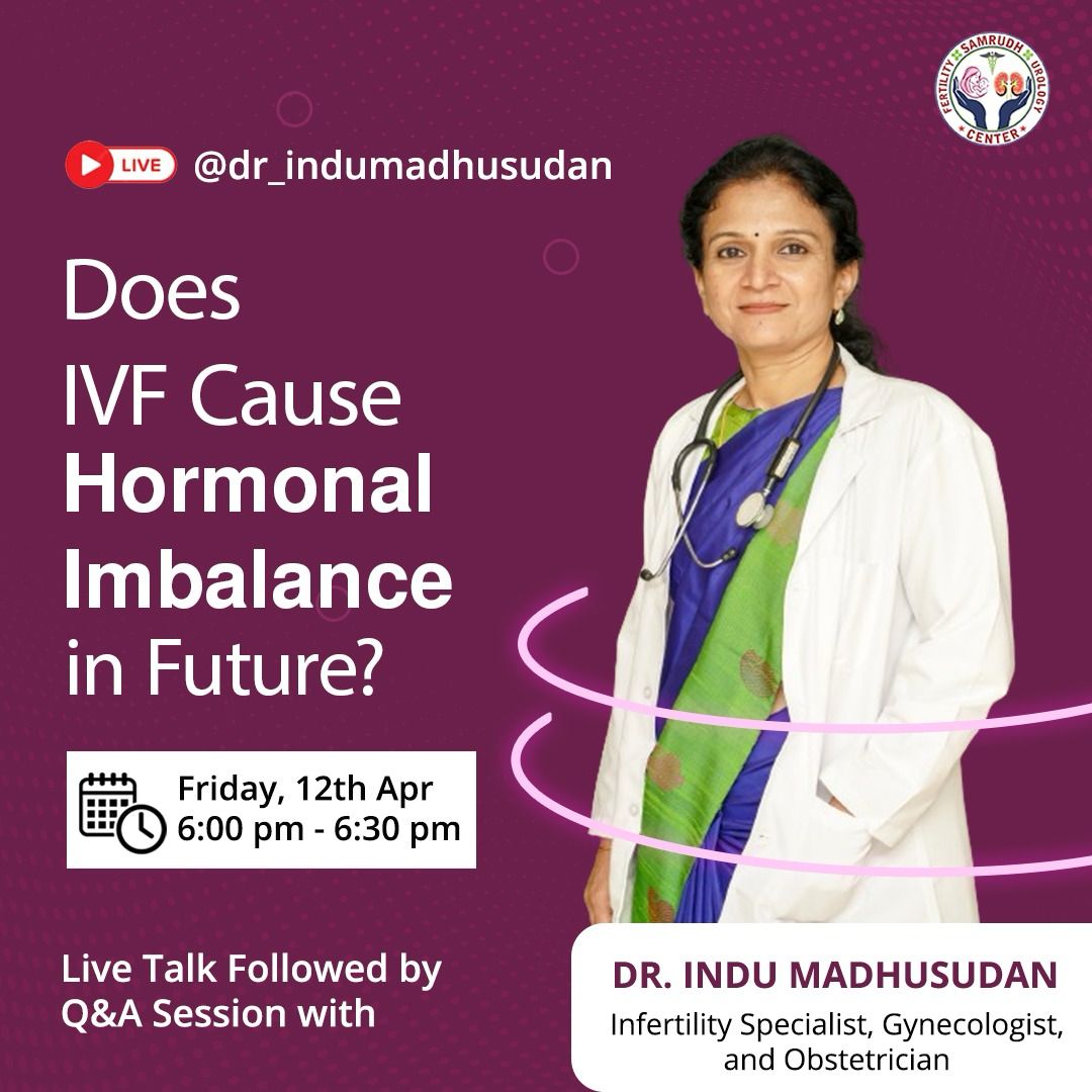During IVF treatment, your hormones may fluctuate temporarily, but does it have long-term effects on hormonal balance?
Dr. Indu answers!

WHEN: 12th April (Friday) at 6PM
WHERE: Dr.Indu Madhusudan Instagram Page

#live #instalive #HormonalBalance #IVF #drindumadhusudan #fertility