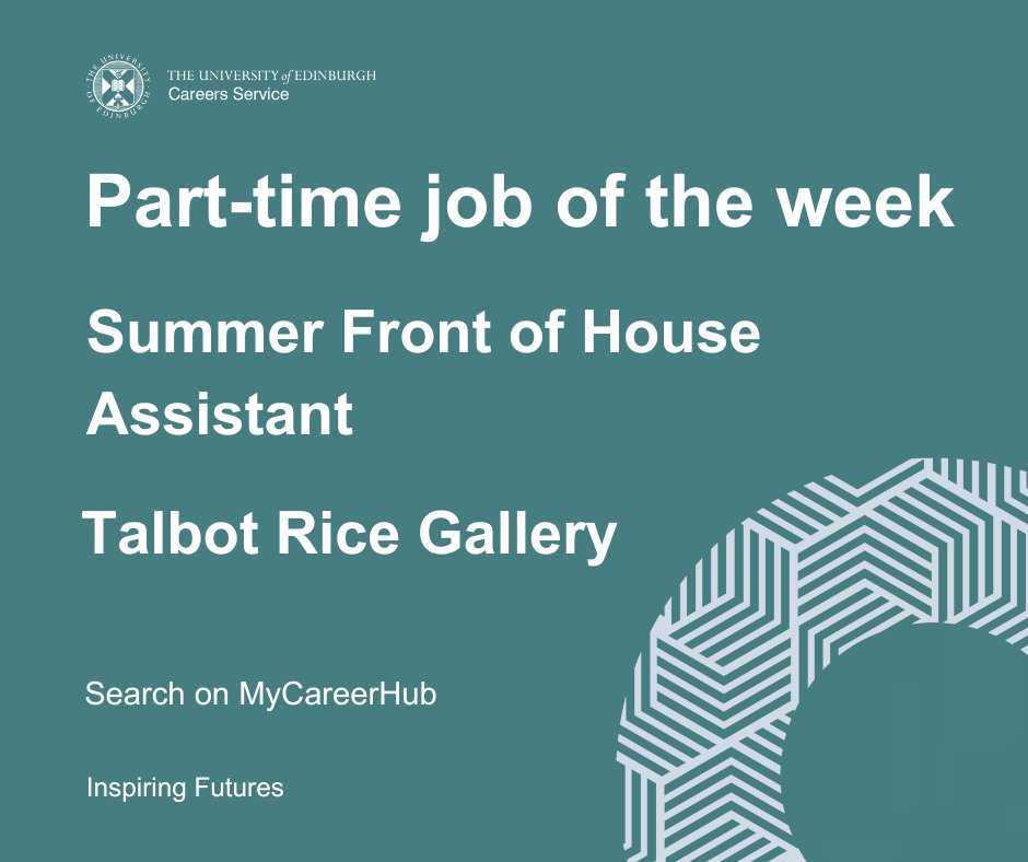 uofedcareers's tweet image. #PartTimeJoboftheWeek: The Talbot Rice Gallery are recruiting for a Front of House Assistant this Summer. To find out more and to apply, search on MyCareerHub: edin.ac/3J5ohAD