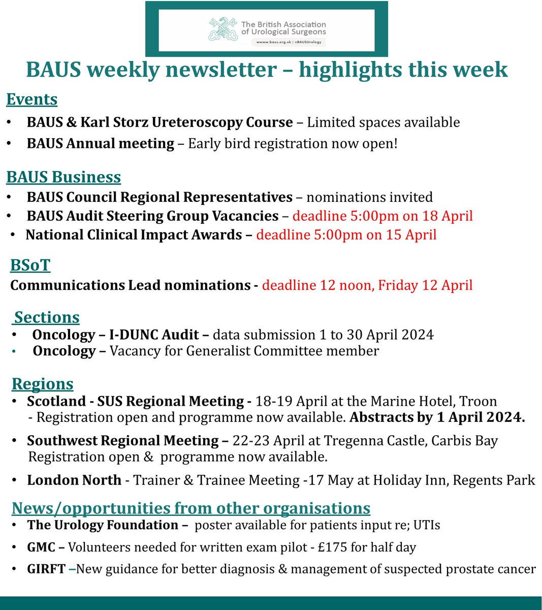 👀 BAUS weekly member newsletter has been sent today Didn't get the email? Click the link below - ow.ly/MsjR50RcWLL Having trouble accessing any of the links? Contact admin@baus.org.uk @BSoT_UK