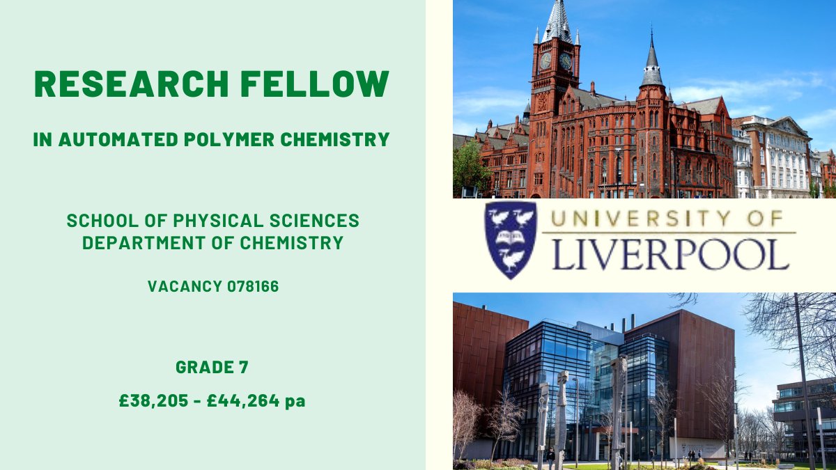 📢We are recruiting a Research Fellow in Automated Polymer Chemistry in the group of Prof @aicooper FRS to work in a team of scientists funded by the EPSRC. ℹ️Learn more ➡️tinyurl.com/ywyjmu78