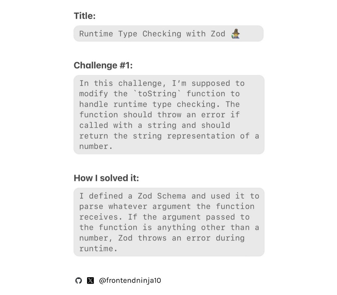 frontendninja10's tweet photo. Challenge One: All tests passed! πππ
#TotalTypeScript
#TypeScript
#Zod https://t.co/F5FIAv2Cwy
