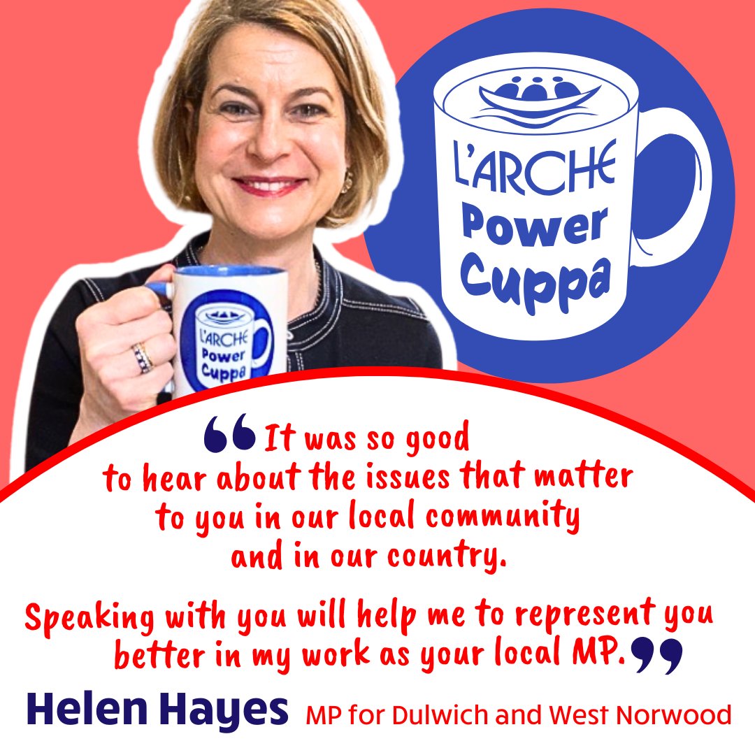 We enjoyed hosting @helenhayes_ and discussing issues that matter to people with learning disabilities in L’Arche and all of us: from local bank closures to housing and salaries for carers. She also told us how she got into politics and why she loves her job! #JoyfulRebellion