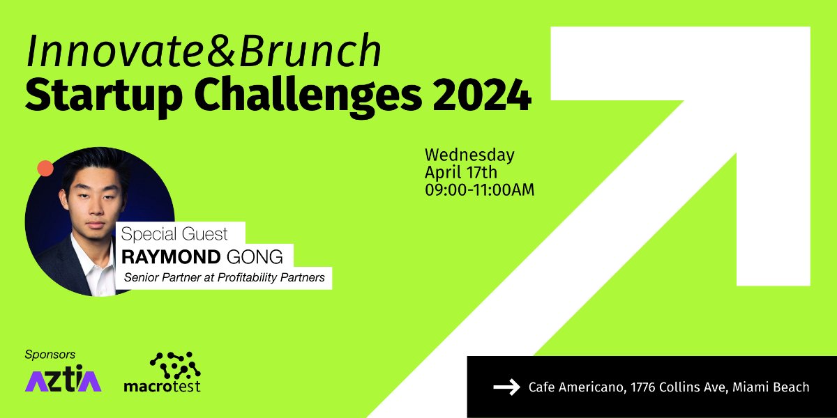 ¡Únete a nosotros en el Innovate &amp; Brunch: Startup Challenges 2024! 🚀   

➡️ Regístrate aquí: eventbrite.es/e/innovate-bru…    

#aztia #Miami #emergeMiami #startup #Business #Startups #Innovacion #Brunch #Ideas #Oportunidad #Macrotest