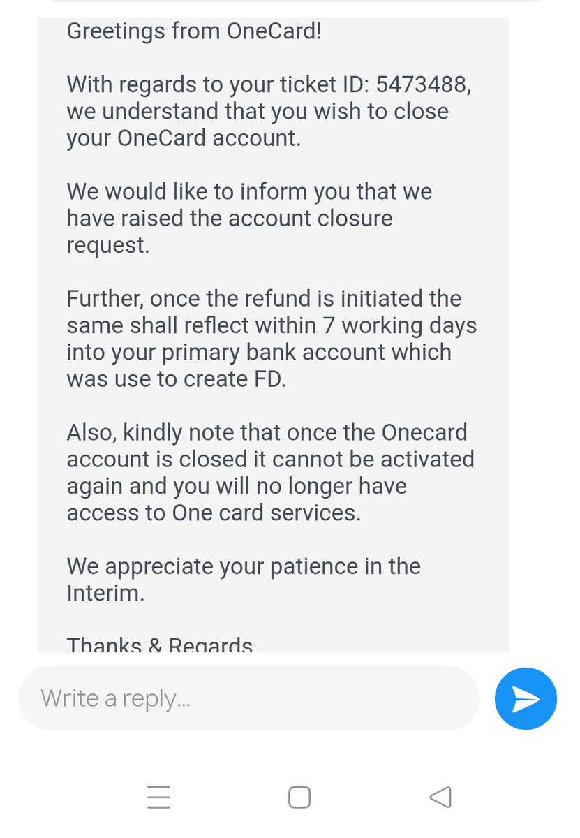 LordVoldemort_z's tweet photo. @OneCardHelp This is the reply I got from you.Then why did you made me wait for one month instead of closing the fd on the time I raised the ticket? https://t.co/v7oMluRhae