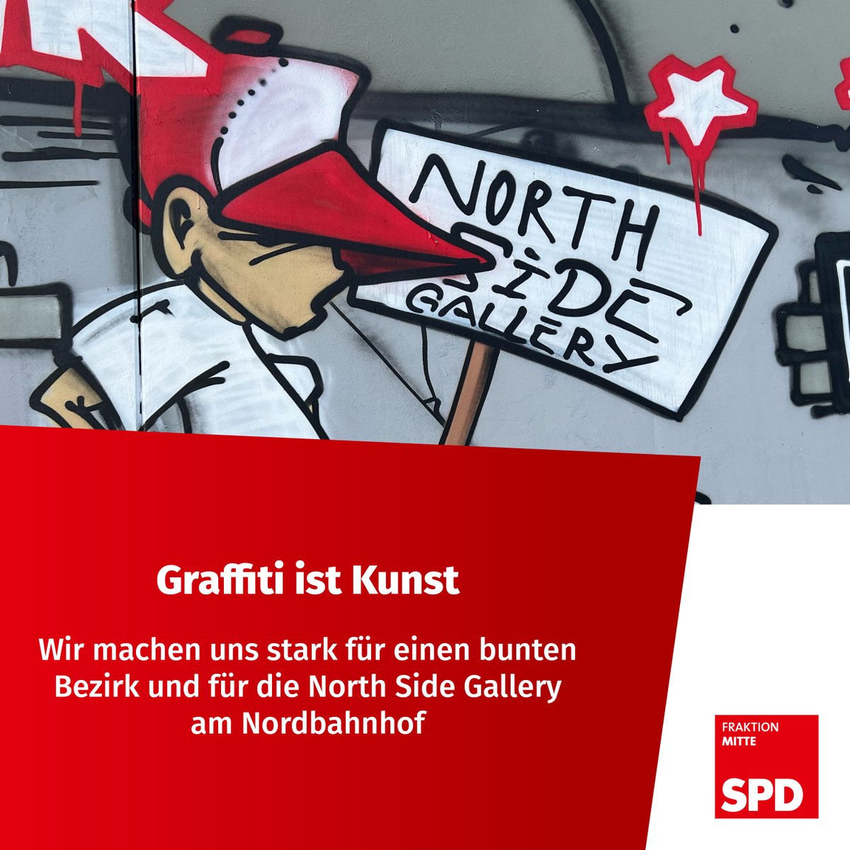 Heute Abend treffen wir uns mit @Brunnenviertel_ e.V., um uns über #Graffitikunst in #Mitte auszutauschen. @SFischer65 und Svenja Linnemann erläutern, warum wir uns für die #NorthSideGallery am Nordbahnhof einsetzen. Kommt gerne vorbei: Vereinseck Graunstr. 28, 11.04.24, 19 Uhr