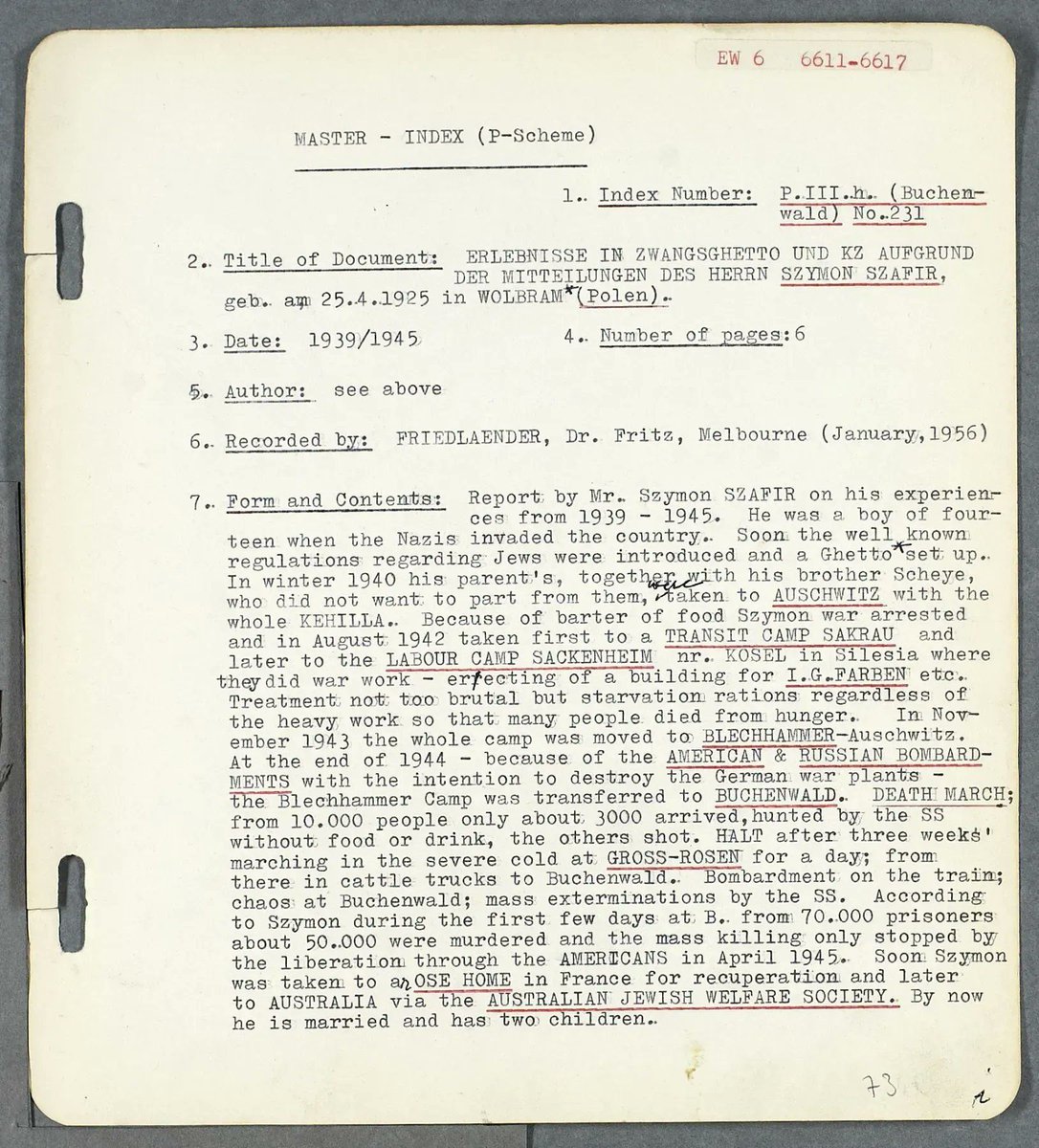 'Chaos at Buchenwald; mass exterminations by the SS.' #OnThisDay in 1945, Szymon Szafir was liberated from Buchenwald by the US Army. In the weeks leading up to liberation, 50,000 prisoners were murdered. He gave this testimony to the Library in 1956 bit.ly/37b6595