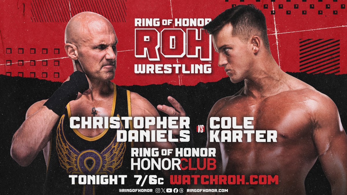 After securing a tag team win at #ROHSupercard Zero Hour, @realcolekarter looks to keep his winning ways as he takes on @facdaniels #ROH TV. 📺 Watch at ROH TV on #HonorClub WatchROH.com 7/6c