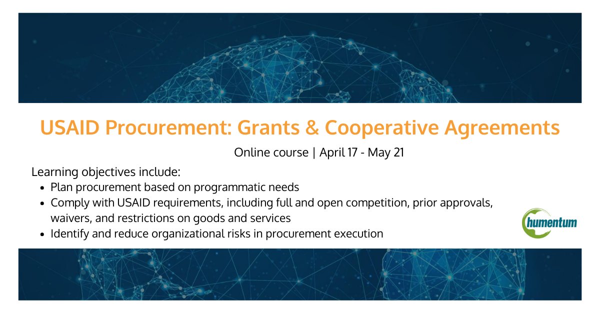 This #onlinecourse dives into the processes & standards you need to know when it comes to #USAID #procurement. Whether you're new to procurement or a seasoned professional, this course will enable you to secure #funding for your development projects. ➡️ ow.ly/ly7k50R5N2P