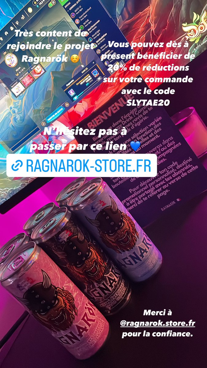 JS_Slytae's tweet image. Heureux de rejoindre le projet @ragnarokdrink N’hésitez pas à faire un tour chez ragnarok-store.fr/5935919 pour vos commandes -20% avec le code SLYTAE20. Un produit français dans le domaine de l’énergie drink c’est forcément à encourager et soutenir 💙
