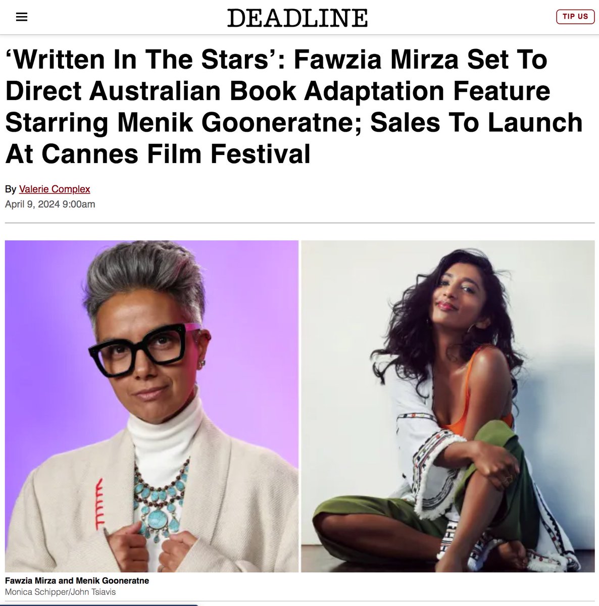 So this just happened!! Penned by and starring @menikgooneratne, Written in the Stars is an adaptation of the bestselling novel The Wedding Season by @SuDharmapala & will be produced by Leanne Tonkes @senseandcents alongside Jake Case Casey and Danielle Benedict. 🙏@DEADLINE