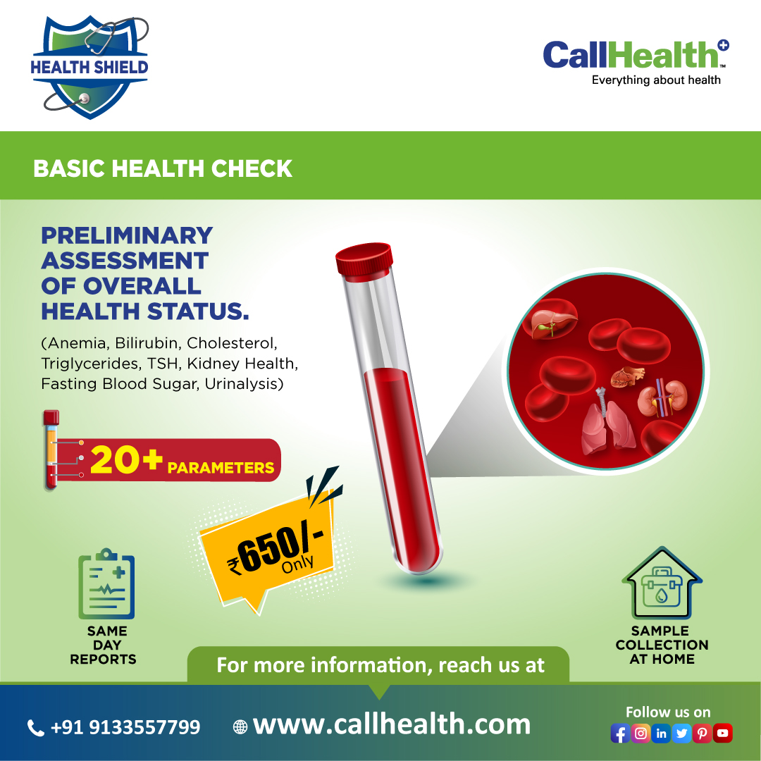 Your health is a priority! Get a preliminary assessment of your overall health status. Book a Basic Health Package covering 20+ parameters. Book Online: callhealth.com Call Us: 9133557799 .. #CallHealth-#EverythingAboutHealth #healthcare #Healthcheck #basichealthcheck