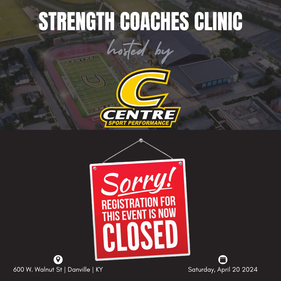 We have reached our limit! When we first set out to put on a FREE Strength Coaches Clinic our <a href="/CentreSportPerf/">Centre Sport Performance</a> staff was hoping for 20-30 people! We reach 65 last night and have to close registration. We can’t wait to see you all there on Saturday April 20th!