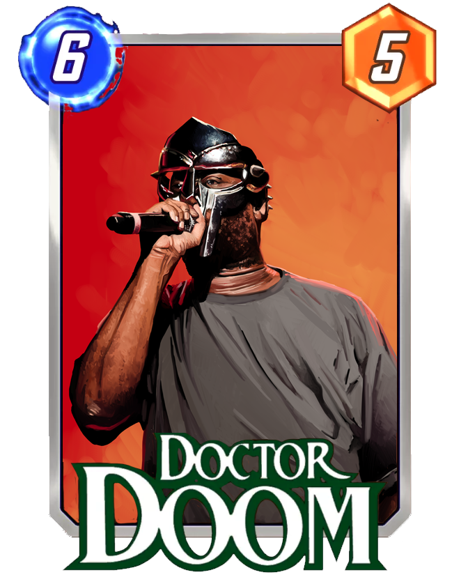 The @MARVELSNAP band variant we need. 'Just remember all caps when you spell my name'. #mfdoom