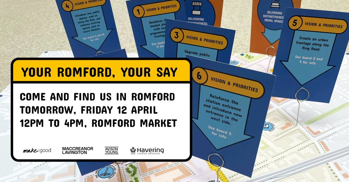 make:good (@wemakegood) on Twitter photo #YourRomfordYourSay
Find us in Romford tomorrow, Fri 12 April, 12pm to 4pm
Live, work, socialise in #Romford? See how your ideas from 2019 helped shape a refreshed Romford Masterplan. Or visit yourromford.co.uk to do the online questionnaire before 3 May 2024
<a href="/LBofHavering/">Havering Council</a> #YourRomfordYourSay
Find us in Romford tomorrow, Fri 12 April, 12pm to 4pm
Live, work, socialise in #Romford? See how your ideas from 2019 helped shape a refreshed Romford Masterplan. Or visit yourromford.co.uk to do the online questionnaire before 3 May 2024
<a href="/LBofHavering/">Havering Council</a>