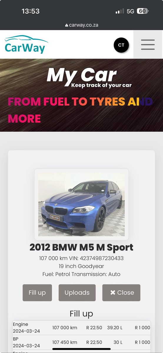 Join MyCar on carway.co.za. Keep track of fill ups, tyres replacement and more. Clubs #audi #bmw #mercedes #toyota #nissan #vw and much more