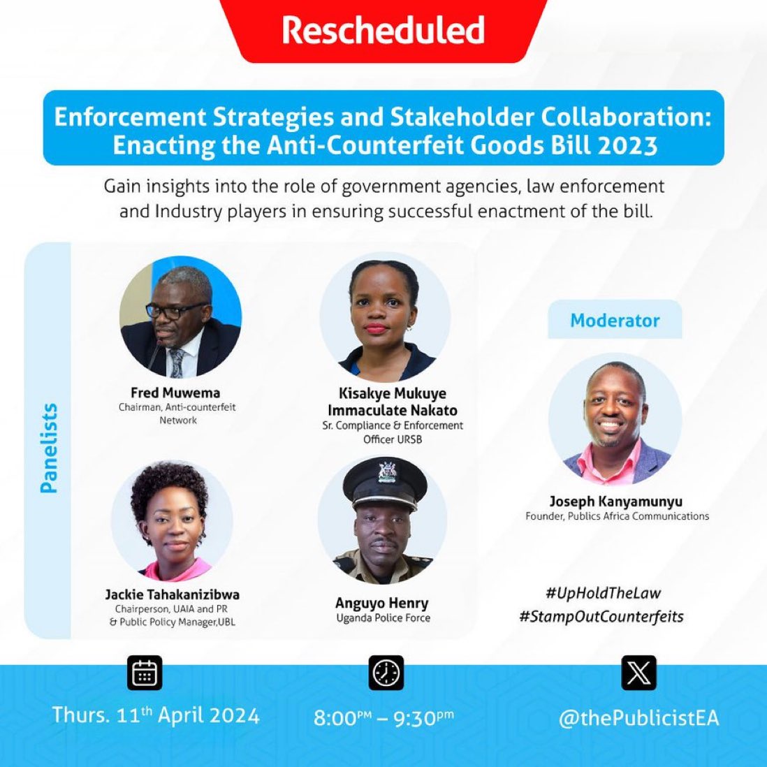 Tonight, @acnafricaltd together w/ @thepublicistEA will host an X space on the Anti counterfeit Goods Bill 2023: The discussion is to enforce strategies, stakeholder collaboration & challenges in…/ #StampOutCounterfeits #UpHoldTheLaw