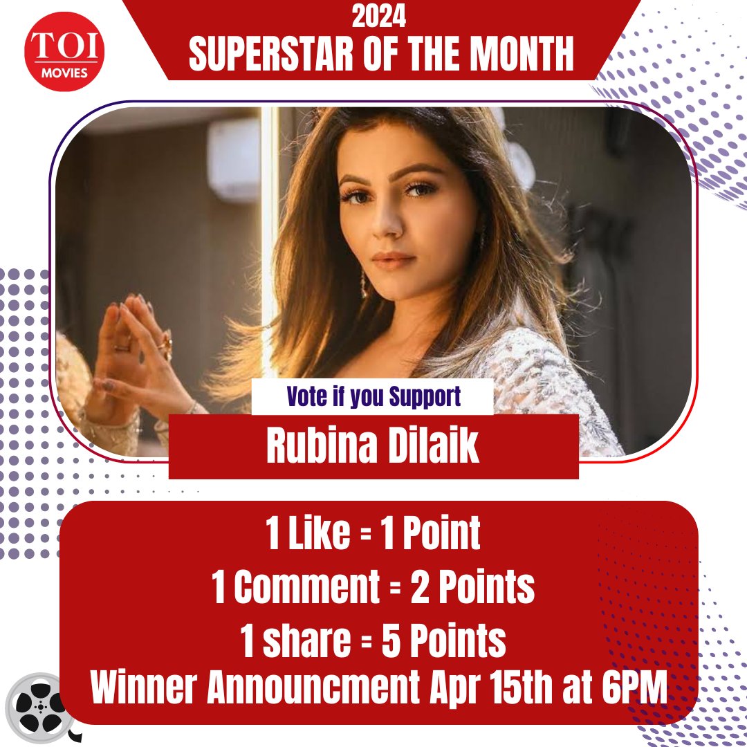 SUPER STAR OF THE MONTH ✴️ Vote if you Support - #RubinaDilaik ❤️ 1 Like = 1 Point 1 Repost= 5 Points 1 Bookmark = 2 Points 1 Reply = 1 Point Winner Announcement On 15 April At 6PM