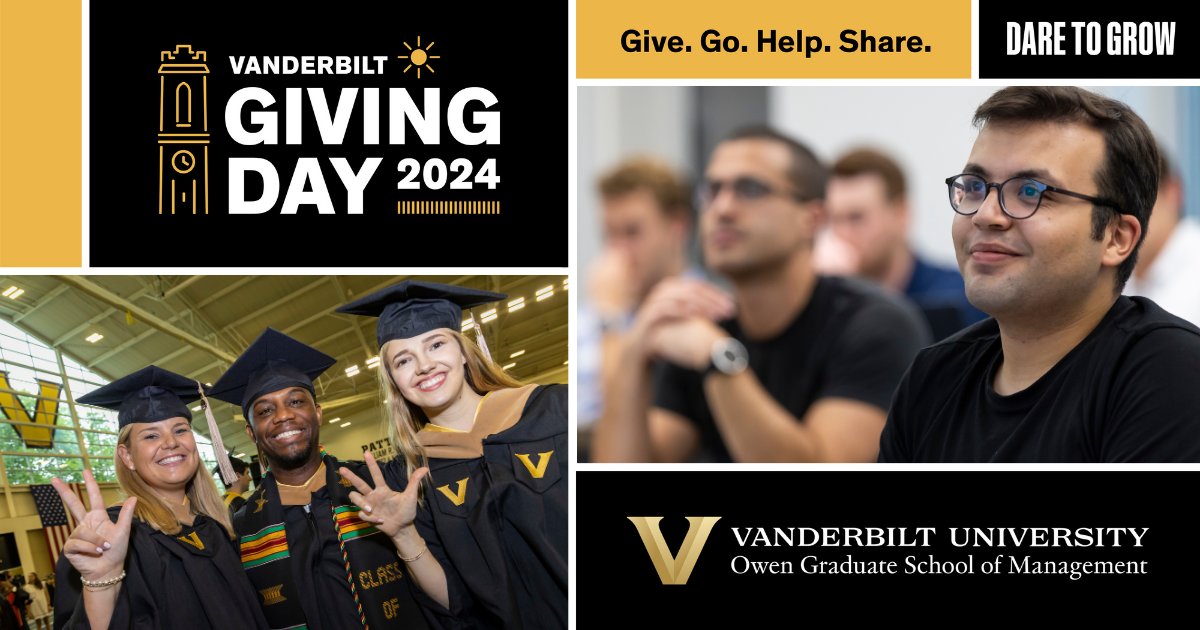 Vanderbilt University’s Giving Day is today, April 11. This event celebrates generosity and community spirit, inviting everyone to contribute 💛🖤. Let's show up in a big way, Owen, and dare to grow together! Make a gift here: ow.ly/405u50RcH3Y
 
#DareToGrow #VU4Life
