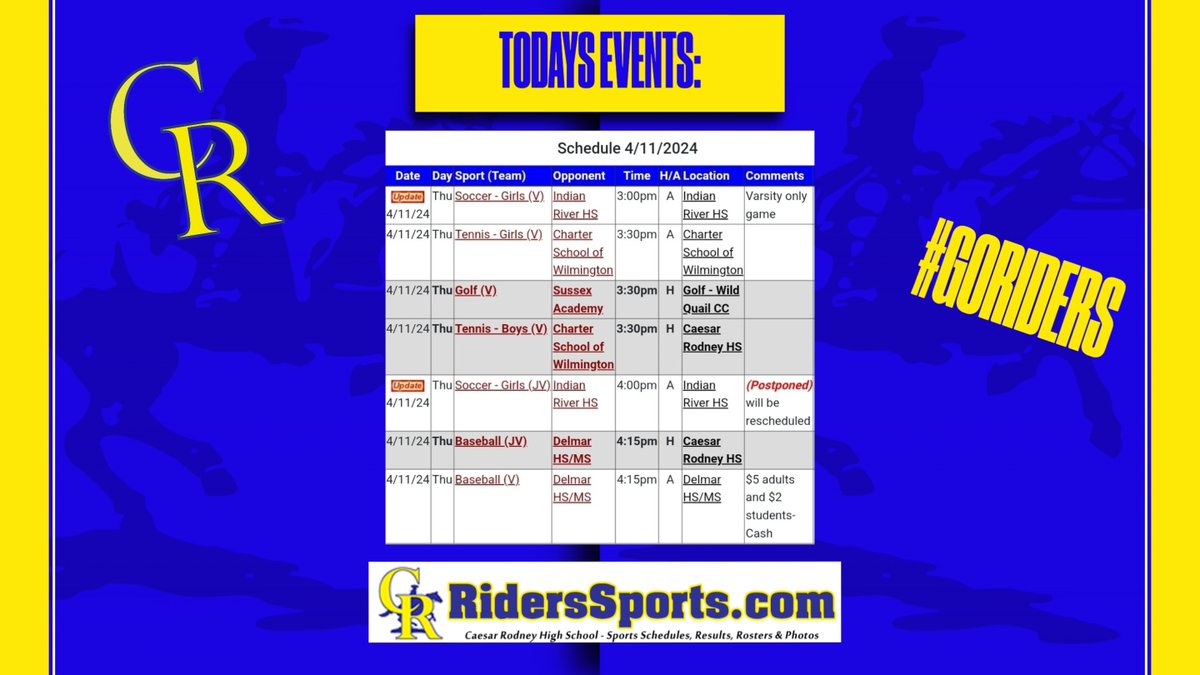 Today's events: 4/11/24 Go Riders!!