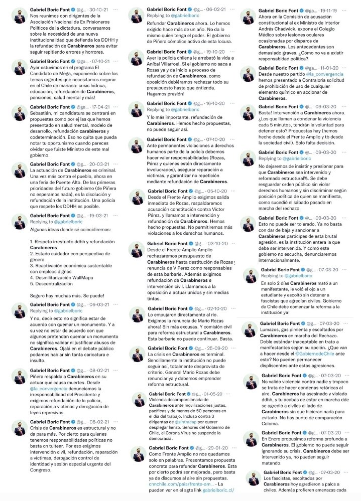 Un Presidente de la República con este historial de odio hacia <a href="/Carabdechile/">Carabineros de Chile</a>, debiera de ofrecer disculpas públicas por todo el daño que provocó a la institución y a nuestro país.