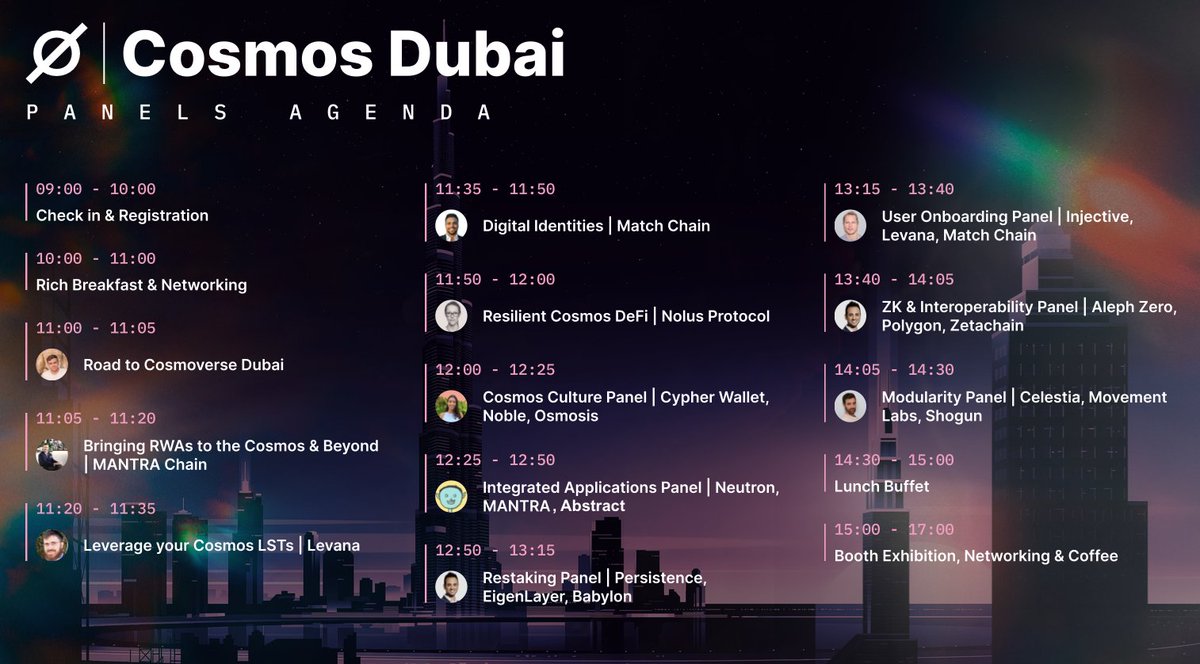 Announcing: Cosmos Dubai Agenda 🇦🇪 Cosmos Dubai is a full day event with 28 speakers, 30 validators, 50+ VCs / Investors and 500+ attendees: cosmoverse.org/cosmosxyz/cosm… As event is heavily oversubscribed, we recommend to arrive early and claim your wristband if you're a ticket…