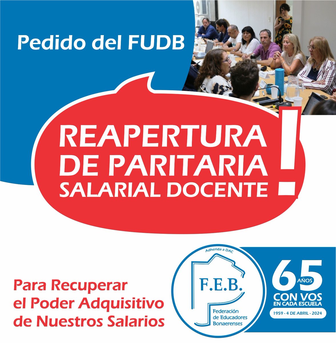 LaFEB's tweet photo. 👉 El #FUDB solicitó ayer la urgente convocatoria a la Paritaria Salarial del sector. https://t.co/xhbtTZ6zgv