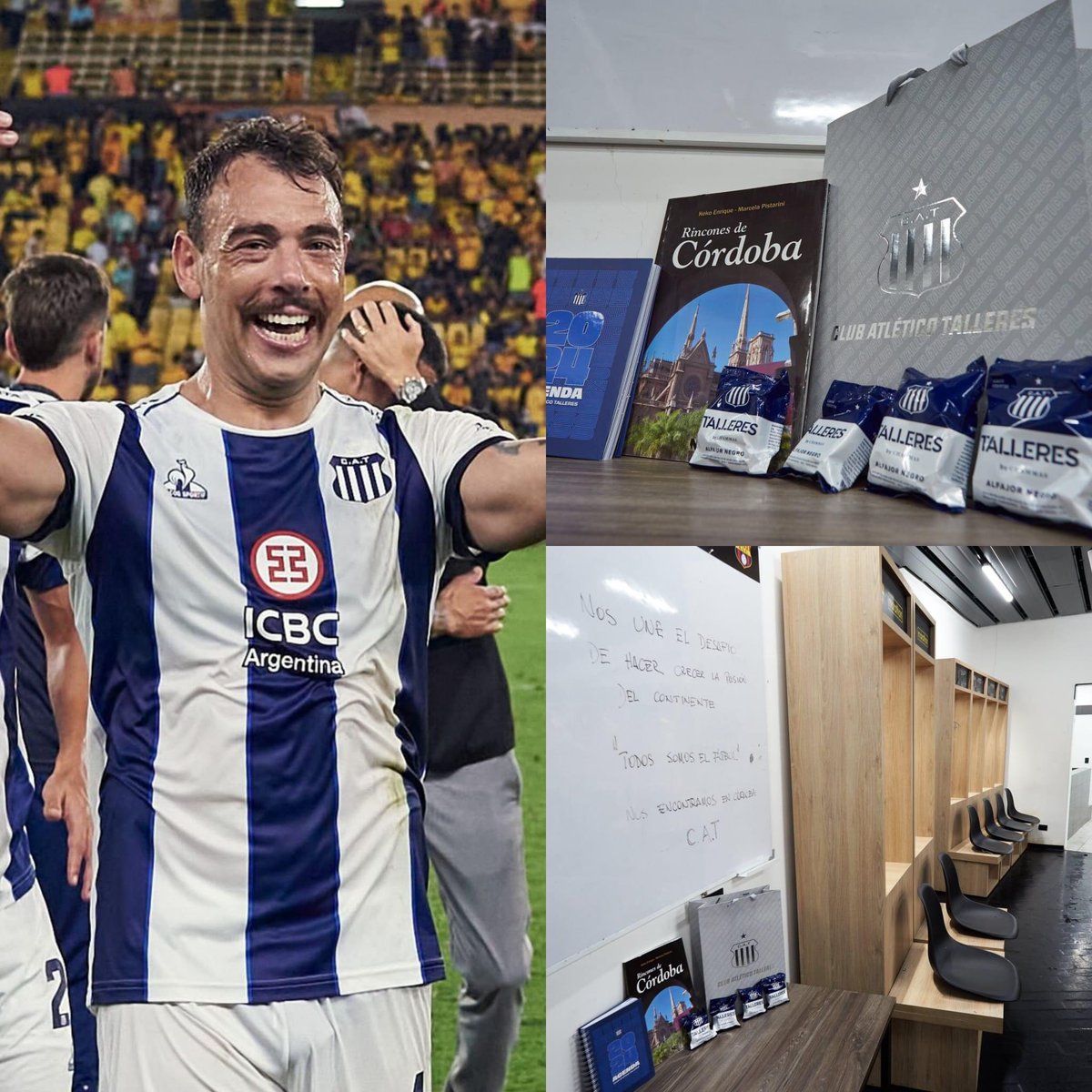 FutbolPasionWeb's tweet photo. Talleres🇦🇷 limpió su camerino, y dejó 𝐨𝐛𝐬𝐞𝐪𝐮𝐢𝐨𝐬 para #BarcelonaSC🇪🇨, acompañados de un mensaje "𝒏𝒐𝒔 𝒖𝒏𝒆 𝒆𝒍 𝒅𝒆𝒔𝒂𝒇𝒊́𝒐 𝒅𝒆 𝒉𝒂𝒄𝒆𝒓 𝒄𝒓𝒆𝒄𝒆𝒓 𝒍𝒂 𝒑𝒂𝒔𝒊𝒐́𝒏 𝒅𝒆𝒍 𝒄𝒐𝒏𝒕𝒊𝒏𝒆𝒏𝒕𝒆. 𝑻𝒐𝒅𝒐𝒔 𝒔𝒐𝒎𝒐𝒔 𝒆𝒍 𝒇𝒖́𝒕𝒃𝒐𝒍. 𝑵𝒐𝒔 𝒆𝒏𝒄𝒐𝒏𝒕𝒓𝒂𝒎𝒐𝒔 𝒆𝒏 𝑪𝒐́𝒓𝒅𝒐𝒃𝒂"