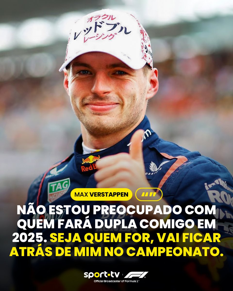 sporttvportugal's tweet photo. O nível de bazófia 🥶

Quem fará dupla com Max em 2025? 🤔

#sporttvportugal #f1nasporttv #F1 #MaxVerstappen https://t.co/gfJ0M3o5TN