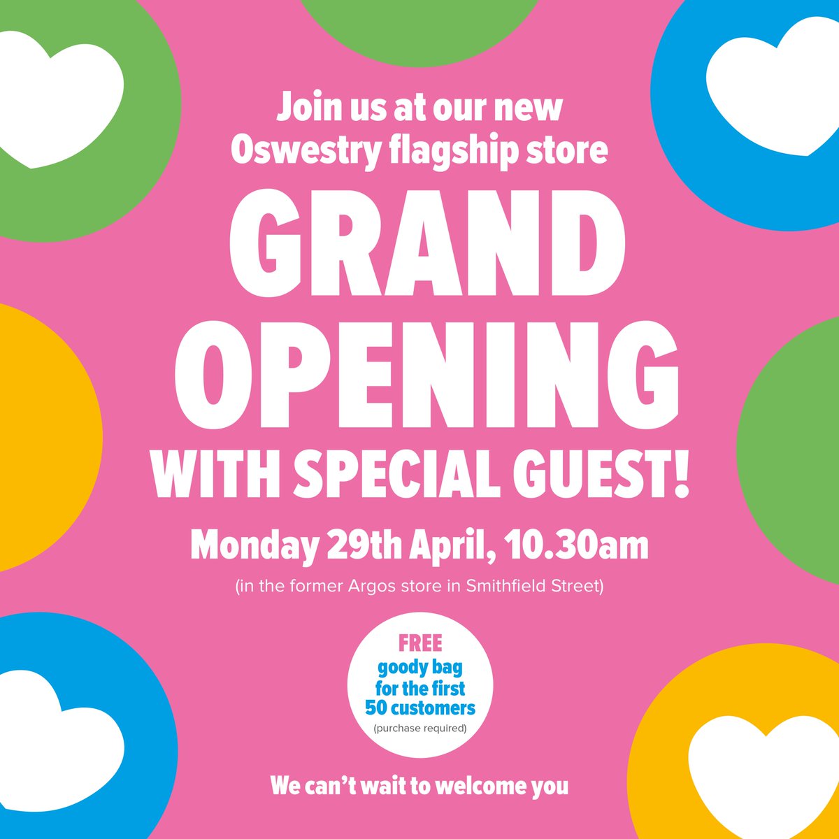 📣 EXCITING UPDATE 🤩 Our new Oswestry superstore is having a grand opening on Monday 29th April! 🎉🎉🎉 We can't wait to welcome all of our amazing supporters and volunteers 👋👋 The old shop on English Walls will be closing at the end of the day on Sunday 14th April.