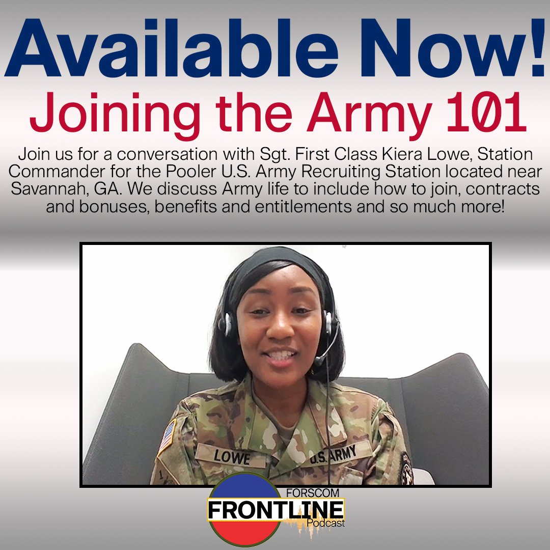 Listen to every episode on your favorite podcast platform or at one of the links below. 🔹 anchor.fm/forscom-frontl… 🔹 podcasts.apple.com/us/podcast/the… 🔹 open.spotify.com/show/3FXb1jG7P… #FORSCOMFrontline #BeAllYouCanBe #ArmyPossibilities #ArmyTeam #Soldiers @usarec @TRADOC @USArmy