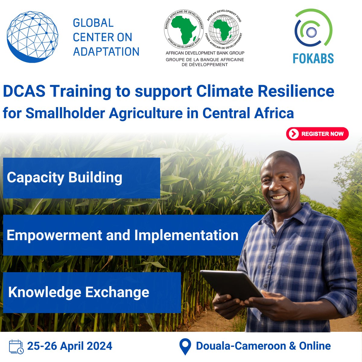 Join us for a two-day training session on implementing and scaling digital #climate advisory services, as part of the joint initiative #AAAP by @AfDB_Group and @GCAdaptation 📅 25-26 April 2024 📍 Douala-Cameroon & Online Learn more gca.org/events/digital…