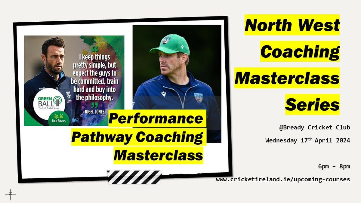 🏏 Masterclass in the North West Masterclass 2 Nigel Jones & Boyd Rankin - Performance Pathway Coaching Masterclass 📍Bready Cricket Club 📅 Wednesday 17th April 2024 ⏰ 6-8pm 💷 £10 🎫 buff.ly/3TRomNB 🚨 Open to coaches from all PU's #CoachConnects @NWCricketUnion