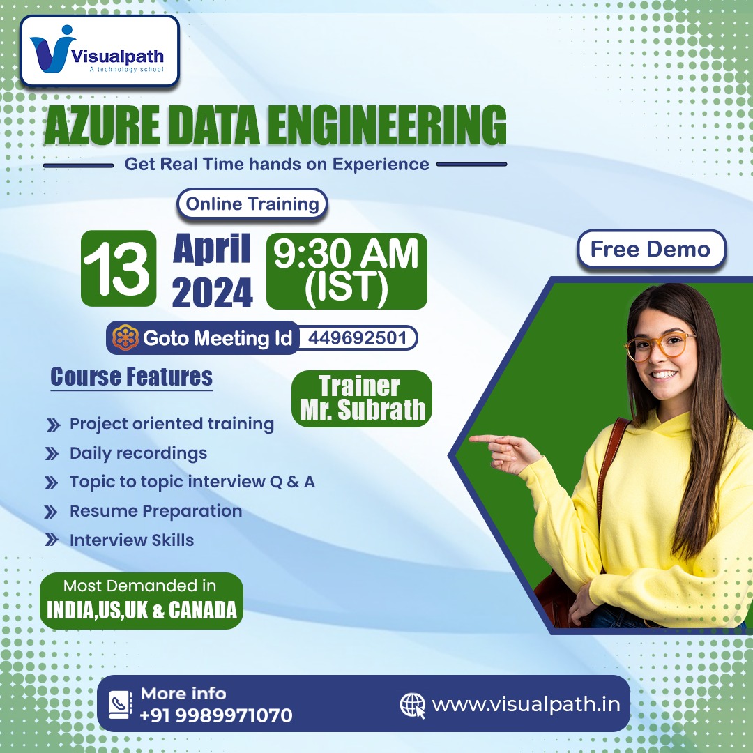 VisualpathPro's tweet image. Join Now: bit.ly/3TWoKKs
Attend Online #Freedemo On #AzureDataEngineering
Demo on: 13th April , 2024 @ 9:30 AM (IST)
Call on: +91 9989971070
WhatsApp: bit.ly/47eayBz
Visit: visualpath.in/azure-data-eng…
#DataFactory #DataBricks #student #education #ITSkills #software